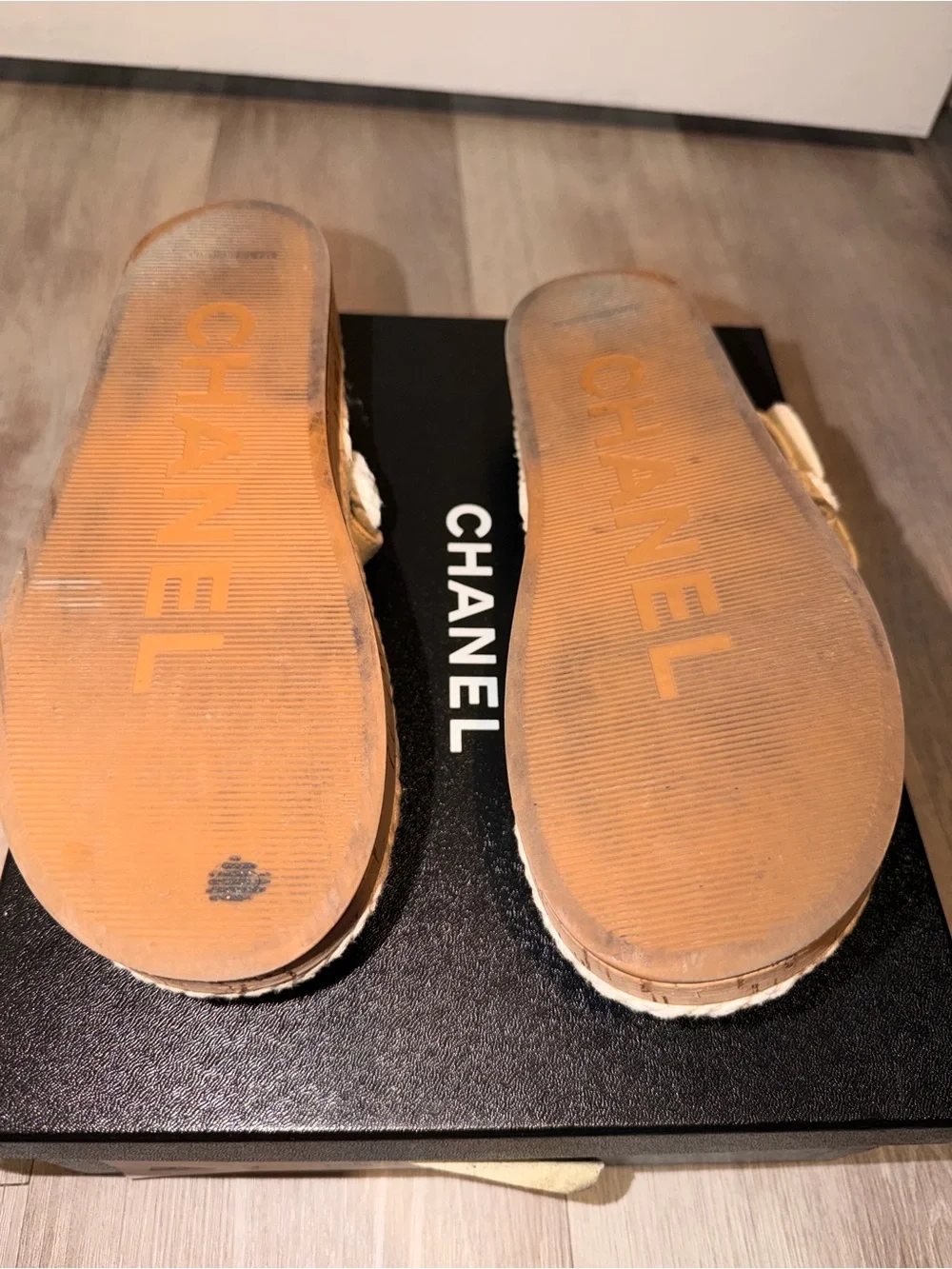 CHANEL Ivory Quilted Rope Platform Espadrille Sandals